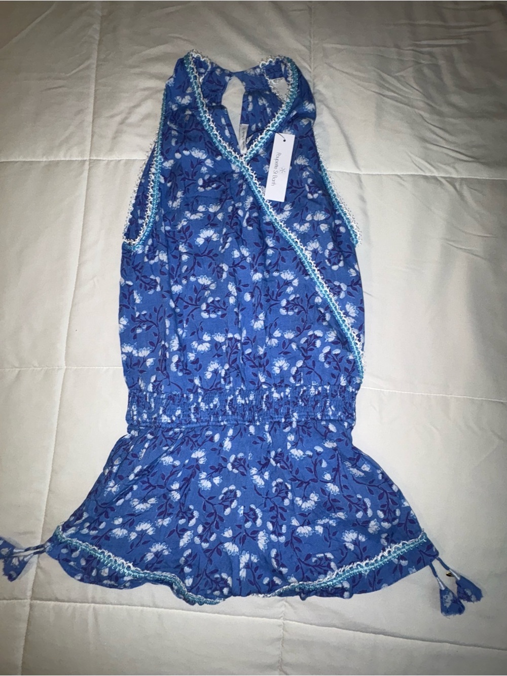 NWT Poupette St Barth Blue Floral Halter Romper XL